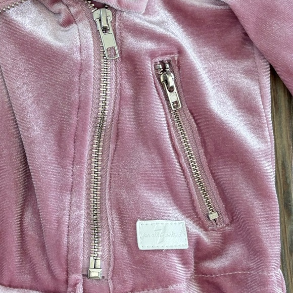 7 For All Mankind Pink Velour Full Zip Baby Moto Jacket Size 12 Months Logo - Picture 10 of 10